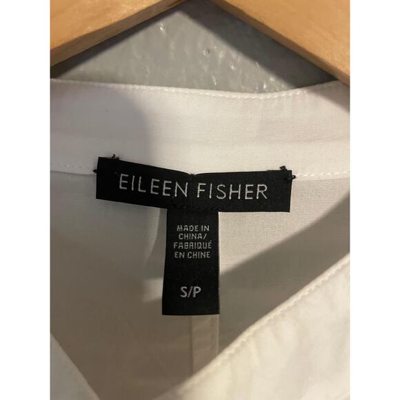 Eileen Fisher Shirt Womens Small White Mandarin Collar Button Tunic Stretch - Picture 3 of 9
